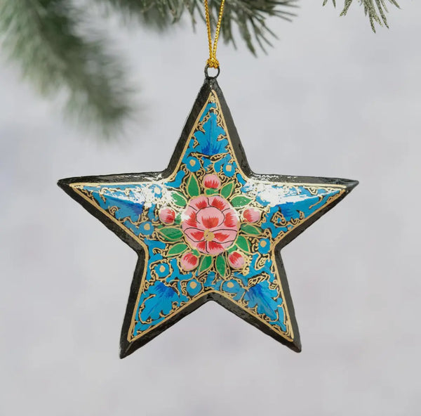 Celestial Bloom — hand-painted papier-mâché star from Kashmir, India (3 colour ways)