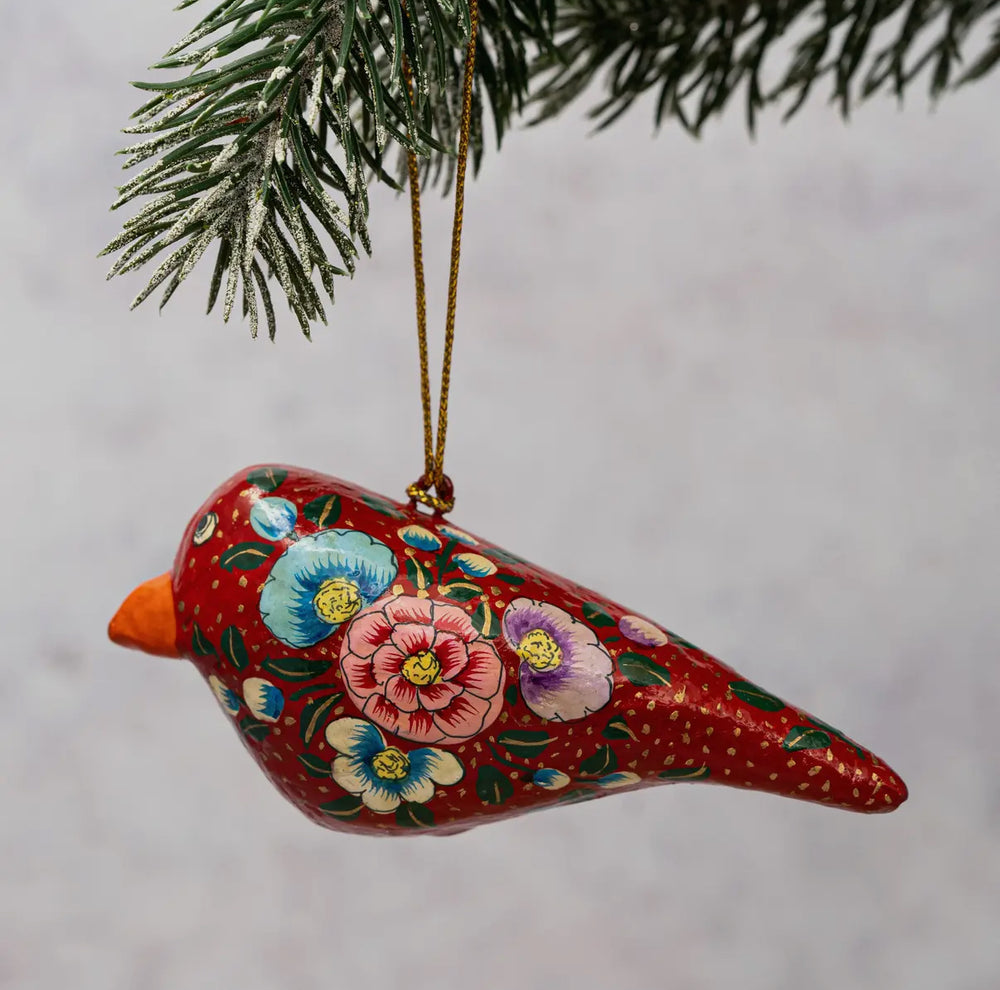 Soul bird— hand-painted papier-mâché decoration from Kashmir, India (4 colour ways)