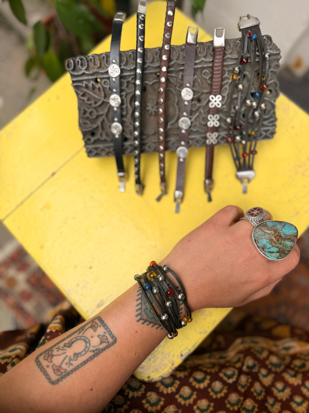 Tassled Leather Beaded Bracelet