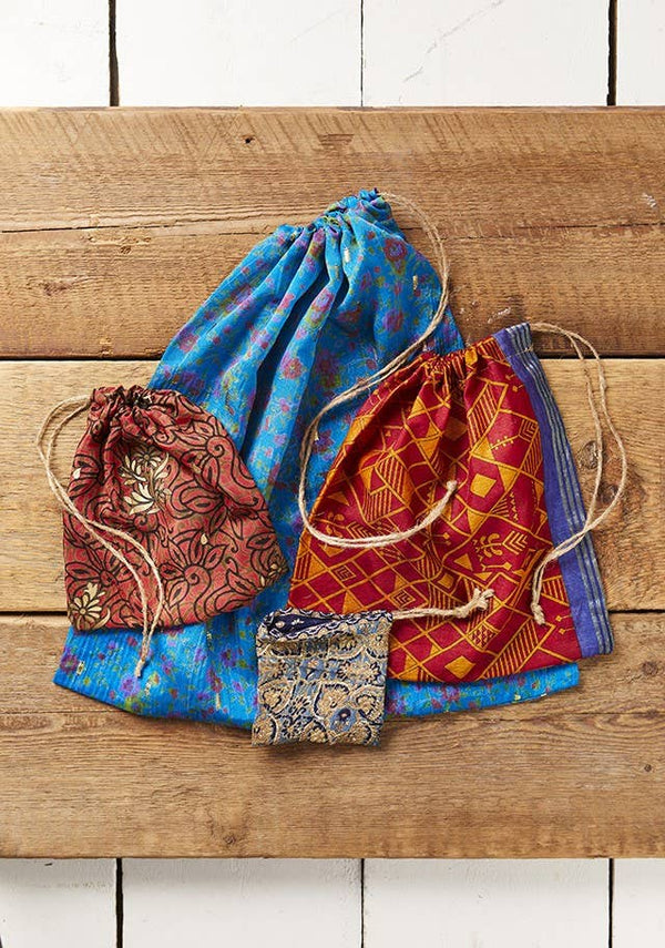 Recycled Sari Gift Bag With Drawstring 38 X 50cm