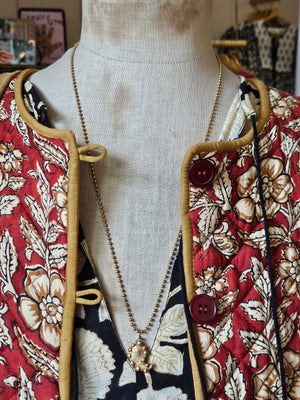 Long Brass Necklace with Paisley Pendant