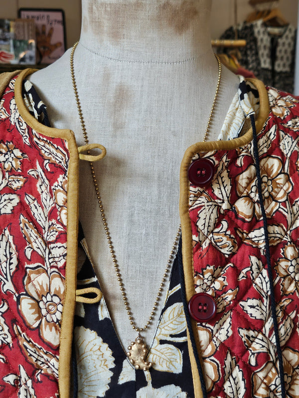Long Brass Necklace with Paisley Pendant