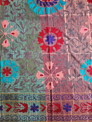 Embroidered One-of-a-Kind Vintage Kantha Quilt #1