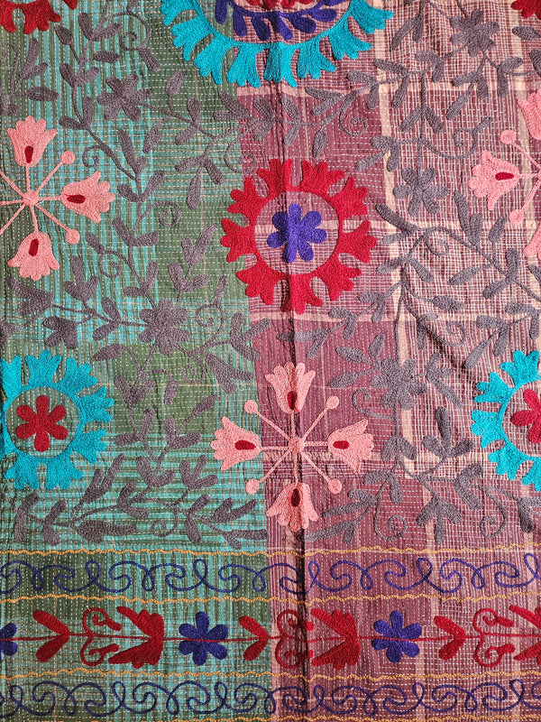 Embroidered One-of-a-Kind Vintage Kantha Quilt #1