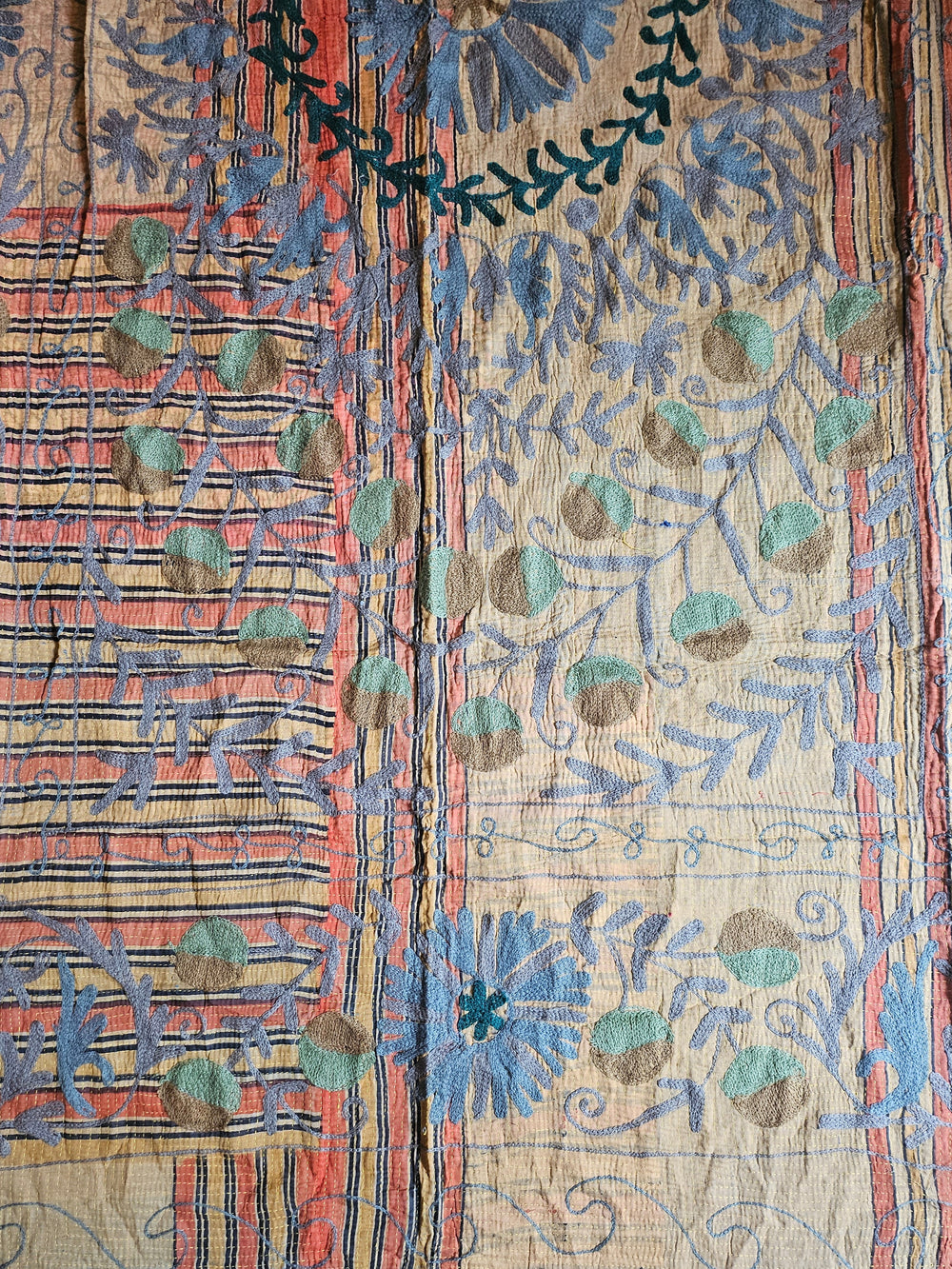 Embroidered One-of-a-Kind Vintage Kantha Quilt #2
