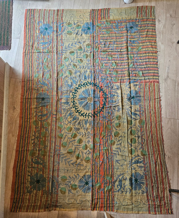 Embroidered One-of-a-Kind Vintage Kantha Quilt #2