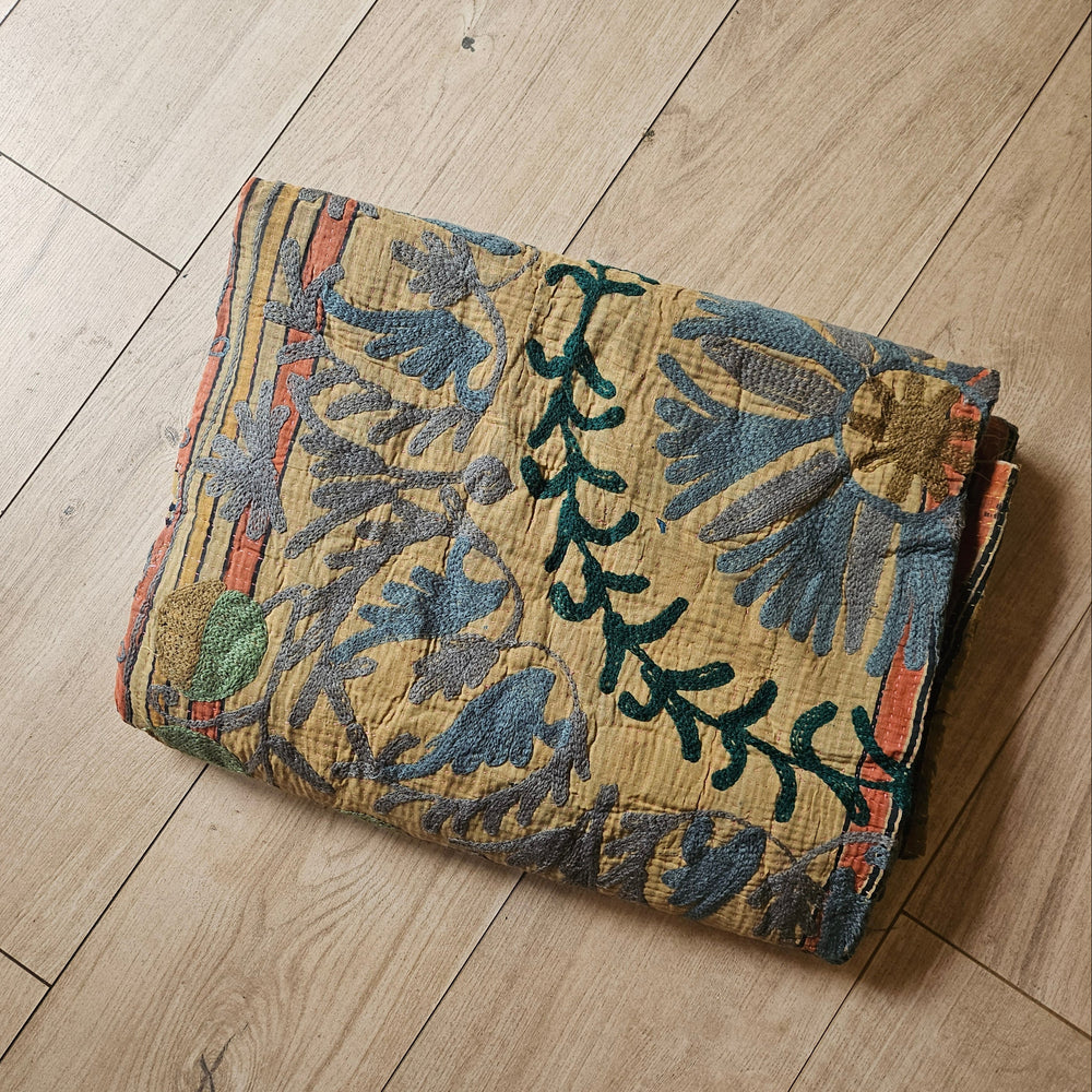 Embroidered One-of-a-Kind Vintage Kantha Quilt #2