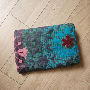 Embroidered One-of-a-Kind Vintage Kantha Quilt #1