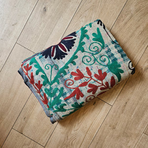 Embroidered One-of-a-Kind Vintage Kantha Quilt #14