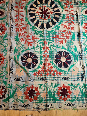 Embroidered One-of-a-Kind Vintage Kantha Quilt #14
