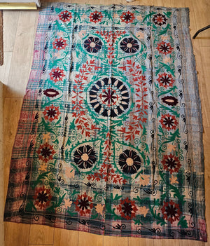 Embroidered One-of-a-Kind Vintage Kantha Quilt #14