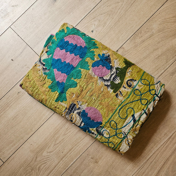 Embroidered One-of-a-Kind Vintage Kantha Quilt #15