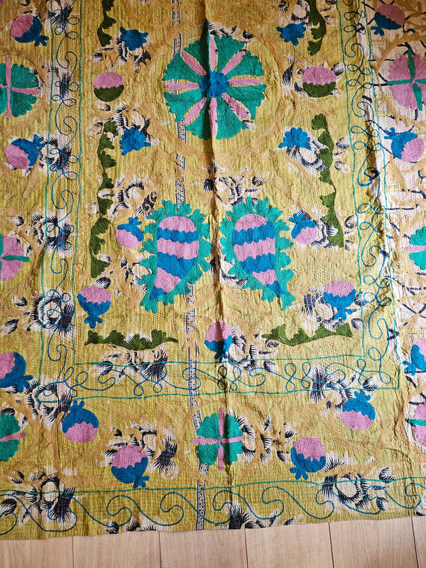 Embroidered One-of-a-Kind Vintage Kantha Quilt #15