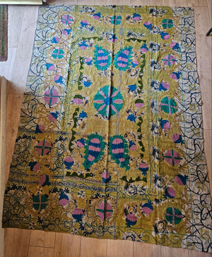 Embroidered One-of-a-Kind Vintage Kantha Quilt #15