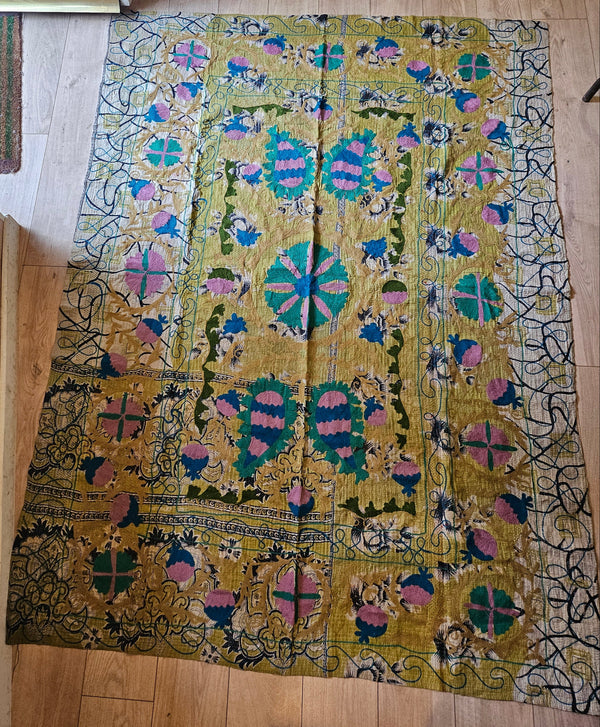 Embroidered One-of-a-Kind Vintage Kantha Quilt #15