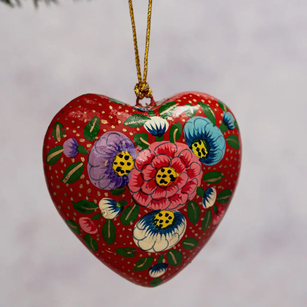 Blooming Heart— hand-painted papier-mâché decoration from Kashmir, India.