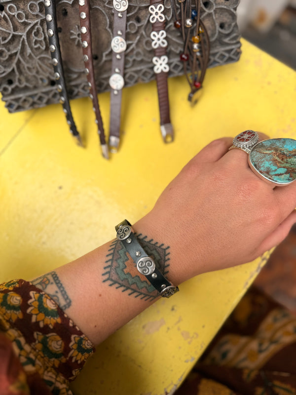 Leather Bracelet with Triskele Symbol