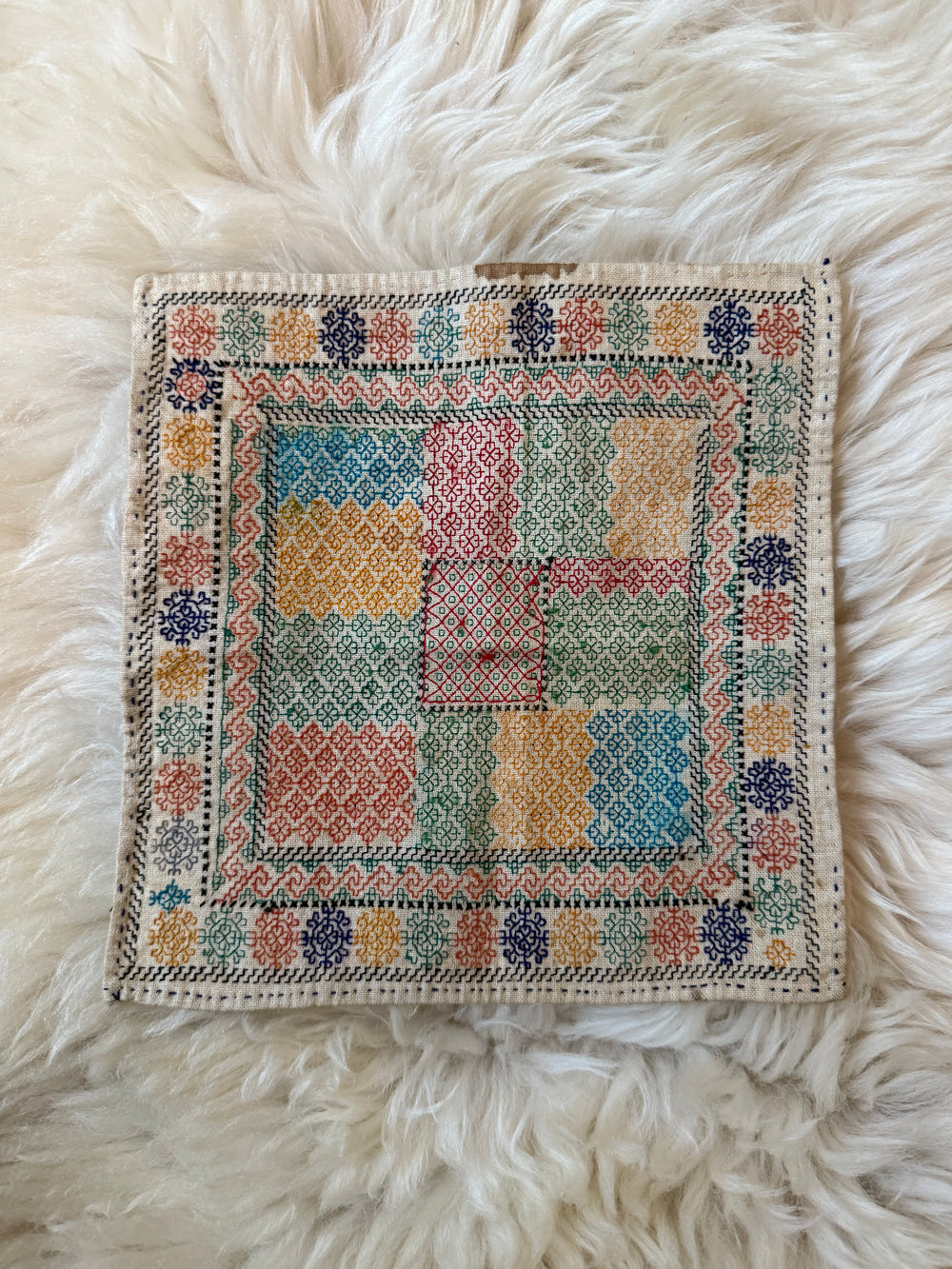 Vintage Afghan Hand-Embroidered Textile - wall hanging or altar decoration #3