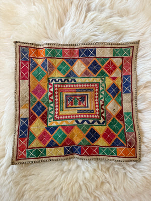 Vintage Afghan Hand-Embroidered Textile - wall hanging or altar decoration