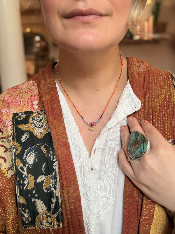 Brass fan Charm Long Necklace