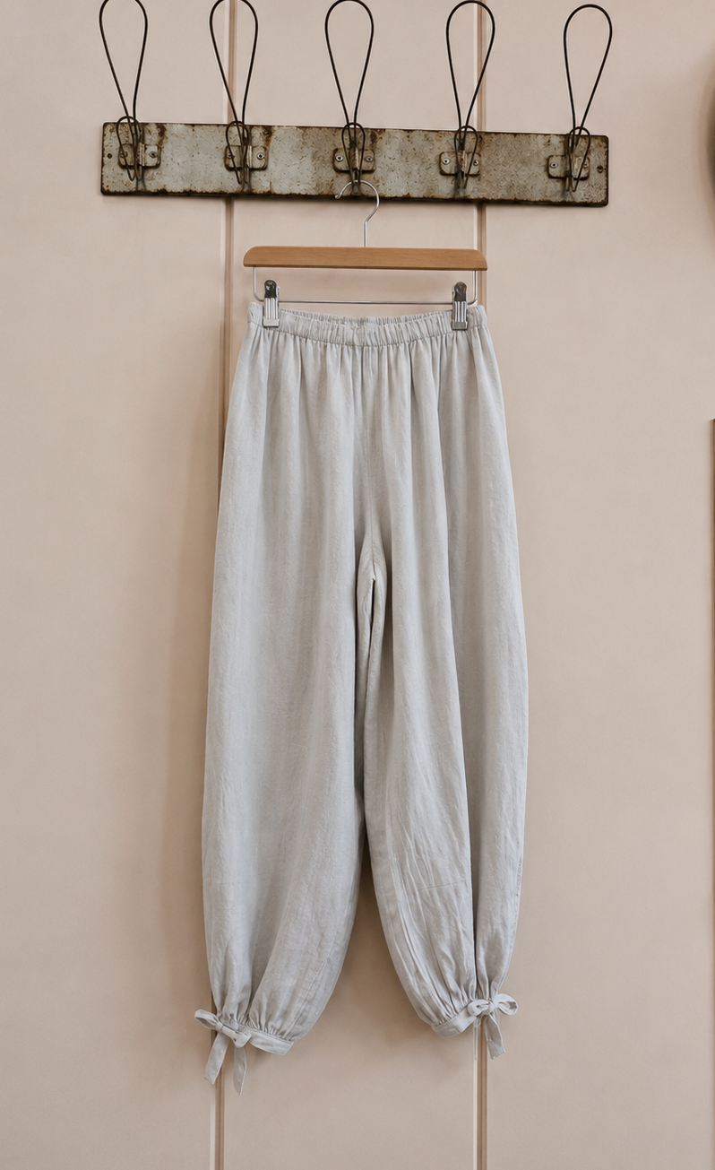 Tie-Bottom Balloon Linen Trousers