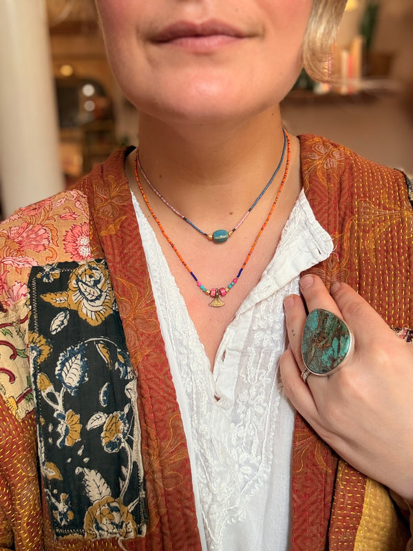 Brass fan Charm Long Necklace