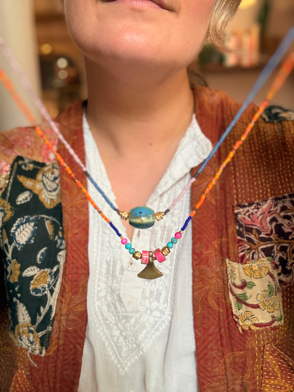 Brass fan Charm Long Necklace