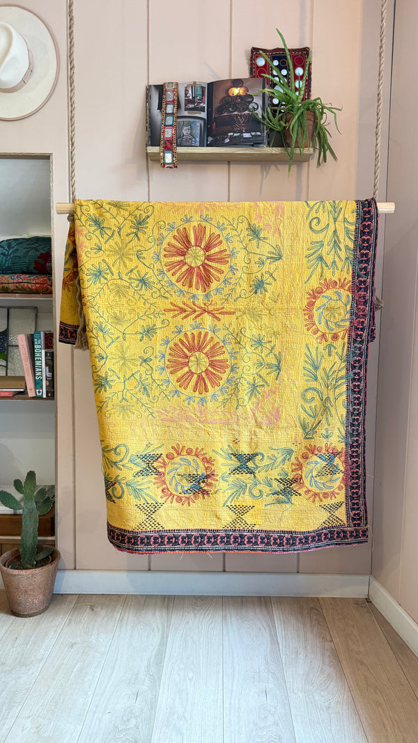 Embroidered One-of-a-Kind Vintage Kantha Quilt #9