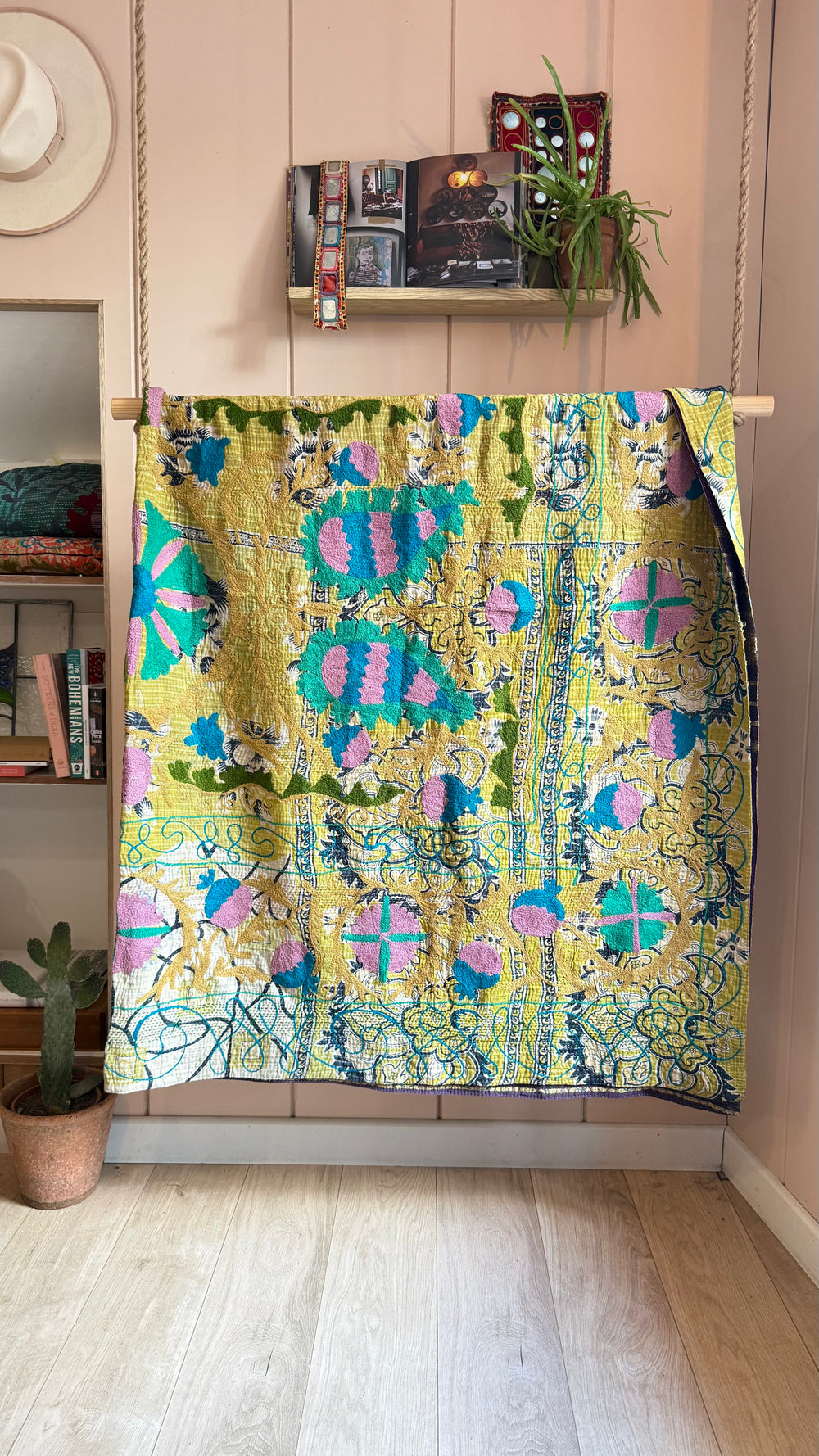 Embroidered One-of-a-Kind Vintage Kantha Quilt #15