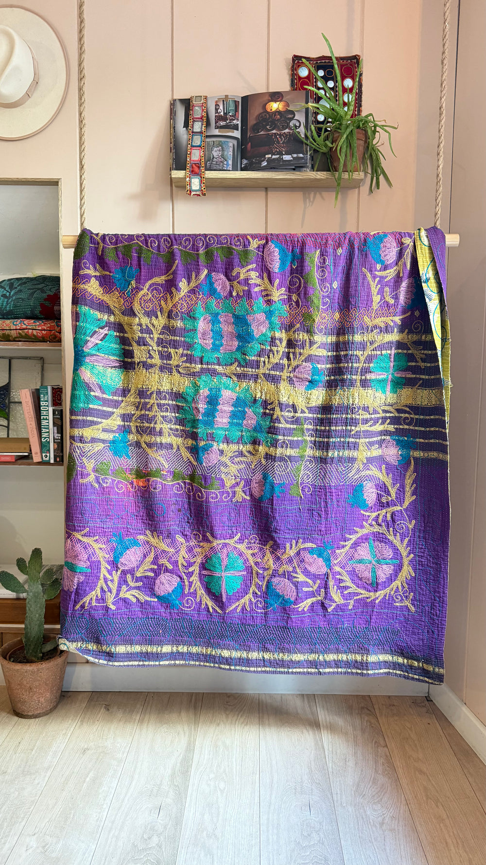 Embroidered One-of-a-Kind Vintage Kantha Quilt #15