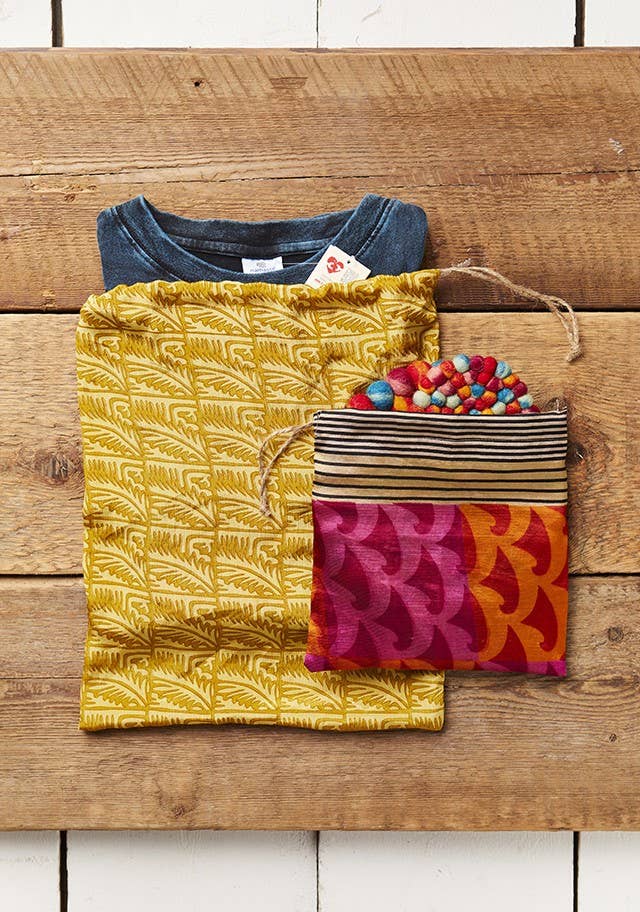 Recycled Sari Gift Bag With Drawstring 38 X 50cm