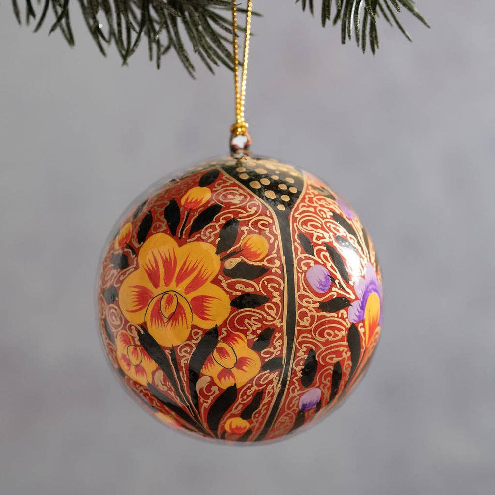2" Red Trellis Paper Mache Hanging Bauble