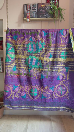 Embroidered One-of-a-Kind Vintage Kantha Quilt #15