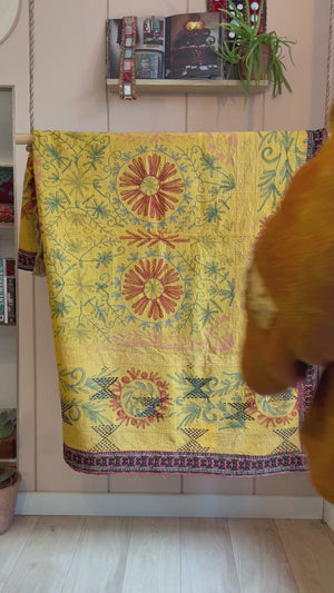 Embroidered One-of-a-Kind Vintage Kantha Quilt #9