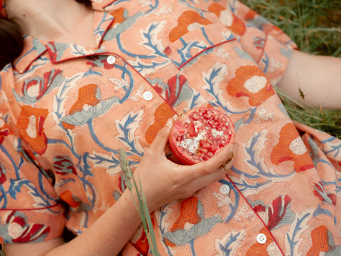 Block printed short pyjama sets- peachy poppy