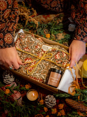 Rest easy gift box -block printed pyjama set and Winter Embers and Patchouli  Soy Wax Candle