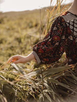 The Kate Dress, Bohemian Vintage Style Indian Block Printed. Sleeve Detail Shot