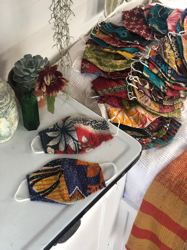 Reusable kantha face covering- pack of two